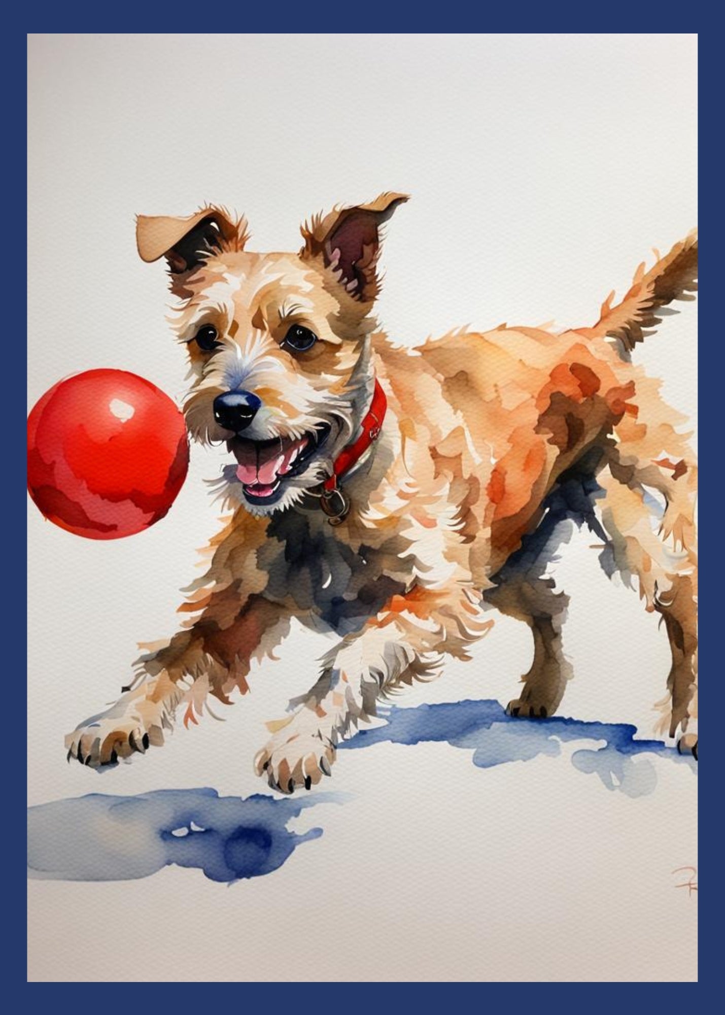 Dog playing with a red ball. Colorful and fun.