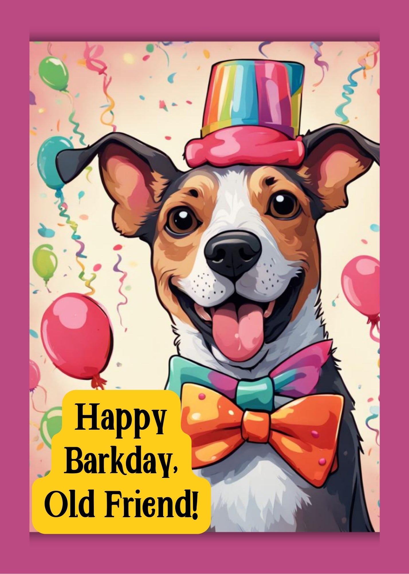 Birthday card with a dog and balloons. Humorous birthday greeting on front of card.