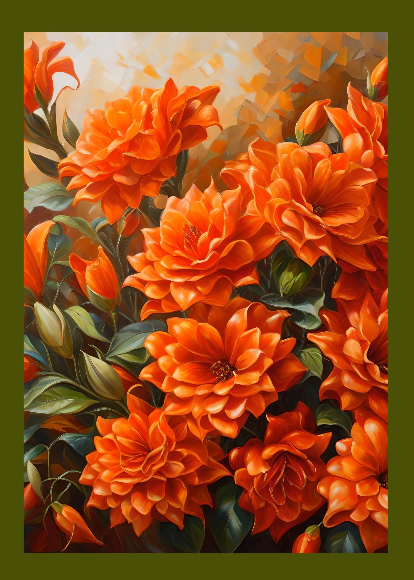 Floral greeting card with orange flowers. 