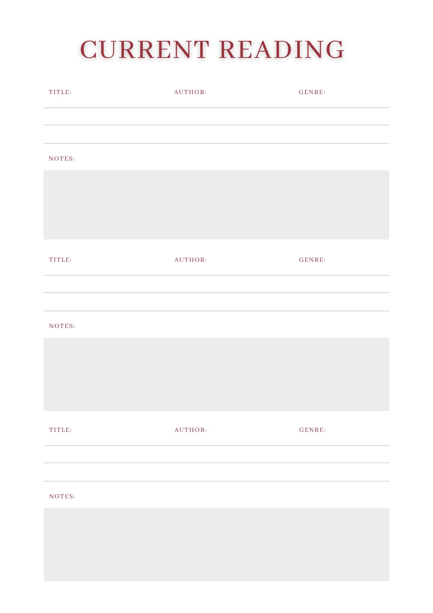 Reading Printable Planner